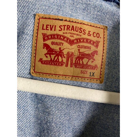 Levis Blue Denim Jean Jacket Womens Plus Size 1X Tracker Button Pockets Moto - Picture 3 of 16